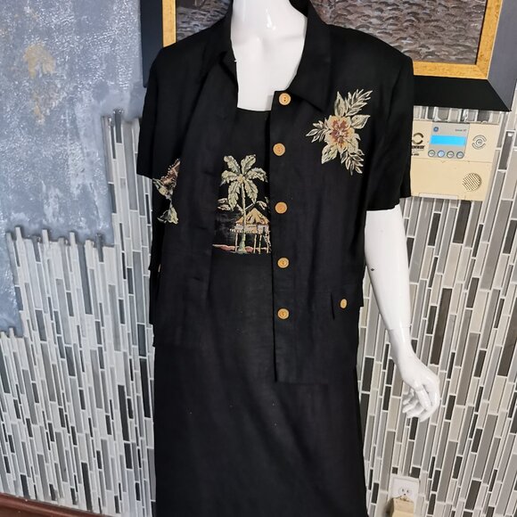 VINTAGE Jessica Howard Size 14- 2 Piece Tunic Maxi 90's Dress Linen blend 0158 - Picture 1 of 12